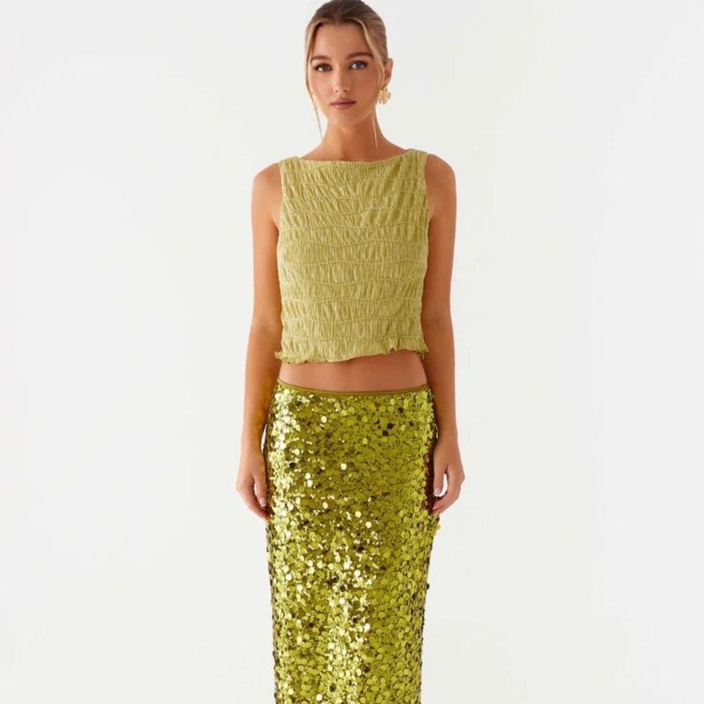 Peppermayo Perfect Places Low Rise Sequin Maxi Skirt and Ruffle Tank - Picture 5 of 7
